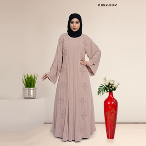 Abaya pour femme en tissu Nida de qualité supérieure, longue, à manches longues, col rond, robe de soirée formelle, broderie, écologique, respirante - Product Image 3