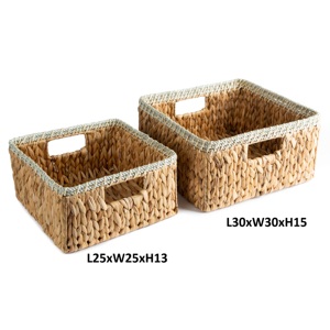 Hand Woven Water Hyacinth Seagrass Wicker <b>Basket</b> Shelf Organizer with Handles <b>for</b> Pantry Living Room Office <b>Bathroom</b> <b>Storage</b> - Product Image 6