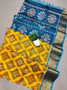 ส่าหรีผ้าฝ้ายผ้าไหม ikkat ที่สวยงาม - Product Image 4