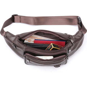 Riñonera de Cuero Genuino con 6 Bolsillos con Cremallera, Bolso Pequeño para la Cintura, para Viajes, Senderismo, Bandolera, para Hombre y Mujer - Product Image 3