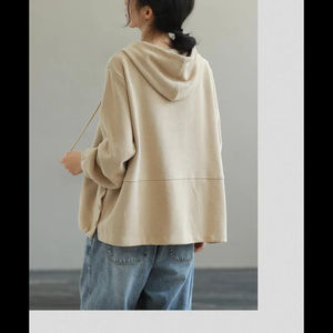 Sweat à capuche surdimensionné décontracté pour femmes pulls à capuche sweats avec logo personnalisé ensemble de sweat à capuche court en coton grande taille en gros - Product Image 5