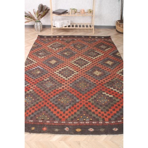 Turkish Vintage Kilim Large Rug 5.9x9.5 ft, <b>Red</b> Camouflage Rug <b>Wool</b> - Product Image 1