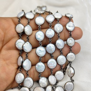 Chaîne de lunette de pierre précieuse perle ronde pierre de naissance naturelle de juin chaîne de connecteur de perle plaquée oxydée pour la fabrication d'accessoires de bijoux - Product Image 1