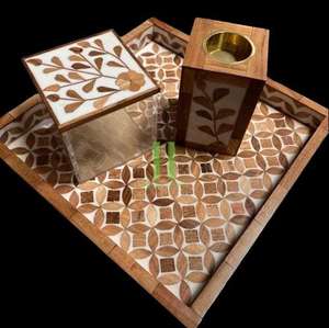 Ramadan Cadeau Occasion Brûleur d'encens Nacre et Bois Incrusté Arabe Ensemble de Plateau d'Encens Bukhoor Fait à la Main Du Vietnam - Product Image 6