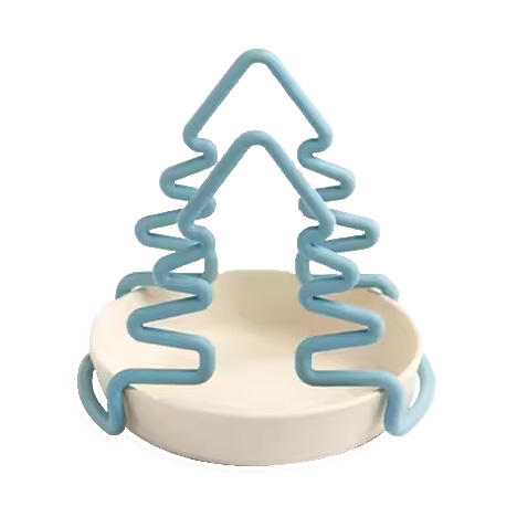 ชั้นวางสีฟ้าอ่อน + จานสีขาว