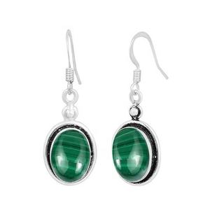 Boucles d'oreilles en pierres précieuses malachite 925 boucles d'oreilles en argent sterling massif de forme ovale pour femmes et filles boucles d'oreilles pendantes bijoux en argent - Product Image 1