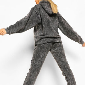 Survêtements à capuche délavés à l'acide pour femmes lourdes grande taille coton éponge français avec broderie vêtements de sport d'hiver pour femmes - Product Image 2