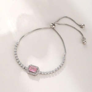NOVAMART Fine Hallmark <b>Silver</b> American Diamond <b>Bracelet</b> with Pink Crystal Elegant <b>Bracelets</b> & <b>Bangles</b> Wholesale Export - Product Image 2