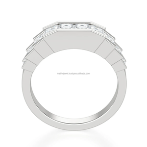 Half Eternity Wedding Band Moissanite Diamond Solid <b>Silver</b> Vintage Princess Cut Diamond <b>Stacking</b> Matching Unique Bridal Gift - Product Image 3