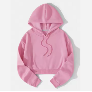 Sudadera con capucha corta personalizada para mujer, Jersey informal de gran tamaño, sudadera recortada, estampado frontal sólido, estilo de verano de longitud corta - Product Image 4