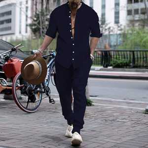 Conjunto Deportivo de Franela para Hombre, Cuello Henley, Transpirable, Estilo Europeo, Ropa Deportiva Informal, Primavera, Pedidos al por Mayor - Product Image 6