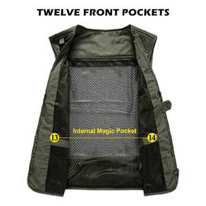 Chaleco informal de Safari para hombre, con cierre de botón mandarín, de lona, transpirable, bolsillos de carga, senderismo, pesca, trabajo, prendas de vestir exteriores - Product Image 4