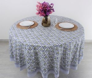 ผ้าปูโต๊ะผ้าฝ้าย100% สีฟ้ามะกอกเขียวอ่อนพิมพ์ลายดอกไม้ออกแบบได้ตามต้องการขนาดสำหรับบ้านหรือโรงแรม - Product Image 2