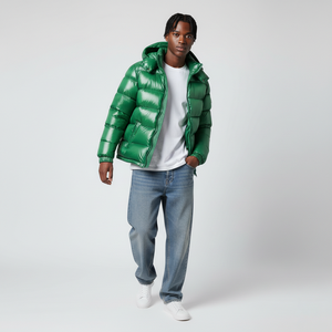 Veste bomber métallique imperméable à col rabattable et capuche amovible, couleur verte brillante, impression personnalisée en gros - Product Image 3