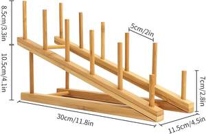 4 PCS <b>Wooden</b> Dish Drying <b>Rack</b> Bamboo Plate Dish <b>Rack</b> Stand Kitchen Cabinet Organizer Pot Lid Holder for Plate Dish - Product Image 2