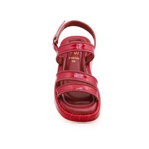 รองเท้าแตะส้นหนาสายรัดข้อเท้าแบบทางการของผู้หญิงสีแดงเข้ม FR5141รองเท้าแตะส้นตึกหัวเหลี่ยมสำหรับงานแต่งงานและงานปาร์ตี้ - Product Image 1