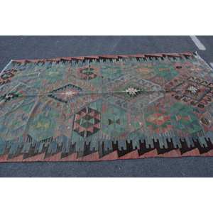 พรมถักสไตล์ตุรกีโบราณขนาด53x94ฟุตวัสดุขนสัตว์สไตล์เย็บปะติดปะต่อกันสีแดงสีเขียวแบบด้านหลังทำจากยางแบบแบนสำหรับห้องนอน - Product Image 3