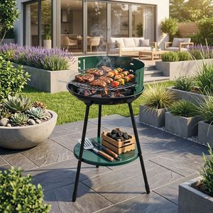 Parrilla de Carbón Portátil BestBQ, Ajustable, de Acero al Carbono, Redonda, Verde, 42x77cm, para Camping - Product Image 1