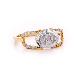 Anillo de Compromiso de Oro Sólido de Lujo con Diseño Ovalado de Rayos de Sol, Anillo de Dos Tonos con Incrustaciones para Boda y Fiesta - Product Image 2