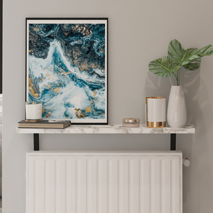 Elegance ADIN Honeycomb Top Shelf (60 cm) White Orma Mármol Radiador Estante Estantes de pared Decoración moderna para el hogar Estilo Muebles para el hogar - Product Image 1