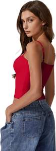 Camiseta Corta Informal para Mujer, Top Corto con Tirantes Ajustables, Ajustado, Elástico, de Punto, Mezcla de Algodón Suave, Acanalado, Capa Básica, OEM - Product Image 4
