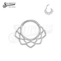 SUPERSTAR Anneau septum nez titane G23 charnière click, zircone ronde cœur fleur bijou piercing corps
