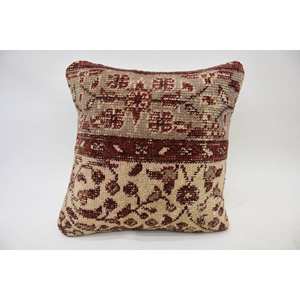 Oreiller en laine imprimé vintage bohème 14x14 Beige coussin tissé Kantha Patchwork coussin décoratif uni pour une utilisation au sol - Product Image 1