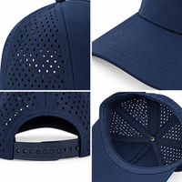 Casquette de baseball 5 panneaux 100 % polyester avec corde décorative et trous découpés au laser, logo brodé personnalisé, imperméable, pour le sport quotidien