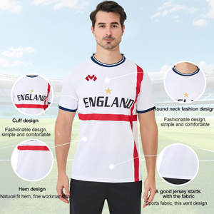 Camiseta de Fútbol de la Selección de Inglaterra de Alta Calidad, 100% Poliéster, Impresión por Transferencia de Calor, Transpirable, de Secado Rápido, Elástica, para Entrenamiento Deportivo - Product Image 2