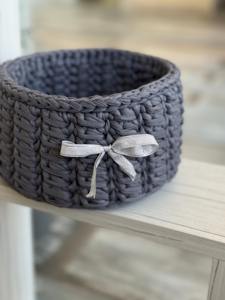 Handmade Blue Macrame <b>Basket</b> Adorable Bow Design Stylish <b>Storage</b> Solution for Toys Room Decor Tabletop Use From India - Product Image 5
