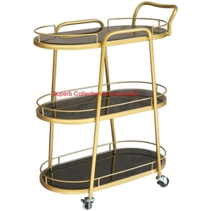 Top Quality Gold <b>Metal</b> Serving Bar Cart <b>Trolley</b> <b>With</b> Marble Look Shelves & <b>Wheels</b> Rolling Kitchen Storage Dining For Restaurant - Product Image 1