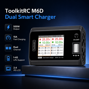 ToolkitRC M6D 500W 15A Dual Channel Smart Balance LiPo <b>Battery</b> Charger for FPV <b>Drone</b> RC Car Aircraft - Product Image 2
