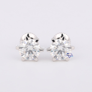 Clásico elegante 14Kt oro blanco corte redondo laboratorio crecido diamante elegante para mujeres Stud pendiente minimalista VVS claridad - Product Image 1