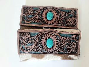 Portefeuille sculpté à la main pochette coque de téléphone portefeuille élégant en fourrure de vachette multi-usages portefeuilles en cuir occidental - Product Image 4