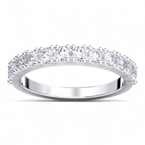0.80 Carat E-F/VVS-VS Moissanite Round Cut Diamond Full Eternity Pave <b>Set</b> Wedding <b>Ring</b> Made in Platinum <b>For</b> <b>Women</b> - Product Image 3