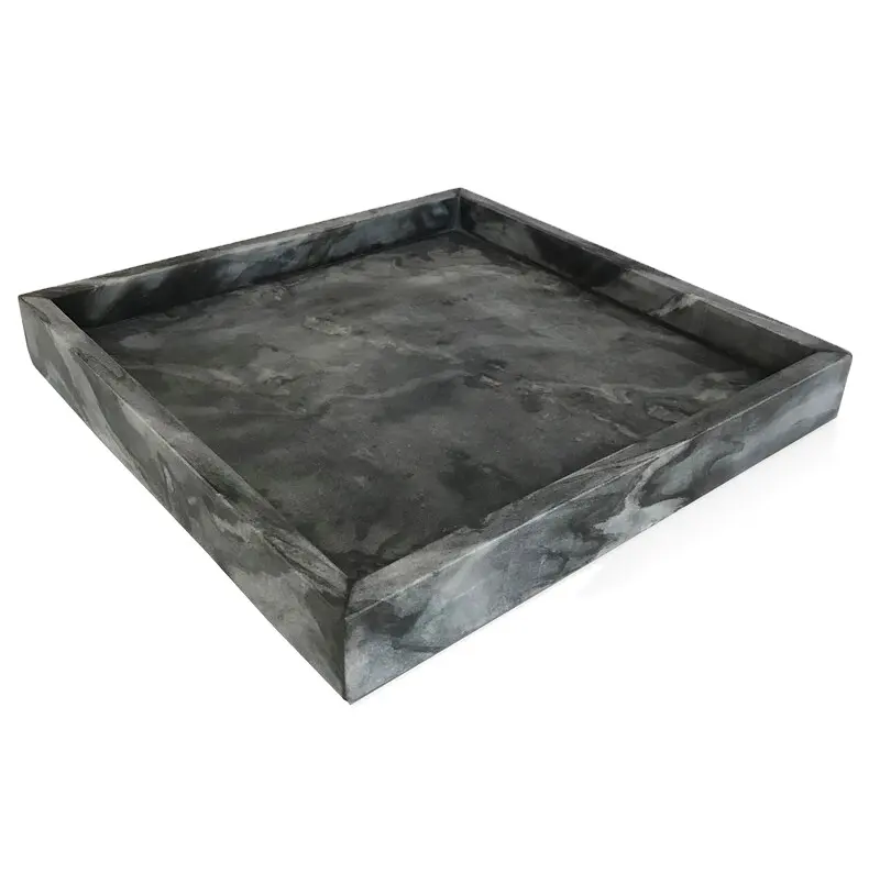 Мраморный поднос из темного серого мрамора декоративный и сервировочный поднос квадратный мраморный вид Темный-30x30x4 см оптовый поставщик