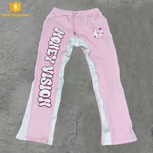 Flare Pants Stylish Vintage Sporty Print Preppy Letter Contrast Colorblock Public Street Outdoors Winter Casual Wear <b>Elastic</b> - Product Image 3