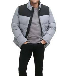 <b>Men's</b> <b>Lightweight</b> Stand Collar Winter Puffer <b>Jackets</b> 2-Pocket Bubble Quilted Design Windproof Canvas High Street Style Front - Product Image 2