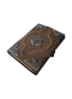 Flor de cuero genuino de alta calidad con hermoso diseño en relieve de tapa dura cuaderno de escritura diario hecho a mano Deckle Edge Paper