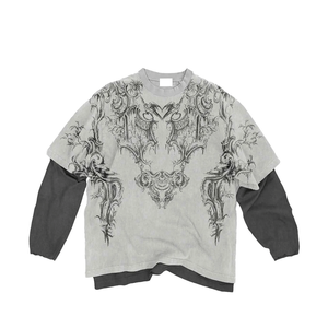 Ropa de calle de la mejor calidad, estilo de moda, lavado ácido, 100% algodón, precio al por mayor para hombres, camisetas de manga larga de doble capa - Product Image 3