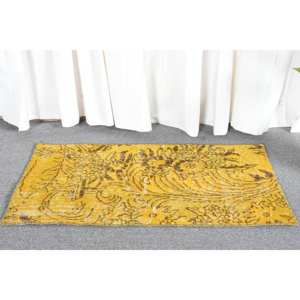 Alfombra de lana turca Vintage de 1,5x3 pies, estilo clásico, amarillo, marrón, diseño de retazos, área grande, pasillo rectangular para adolescentes, látex - Product Image 3