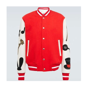 Veste de base-ball pour hommes, bloc de couleurs, broderie Graffiti, manches en cuir, laine, Patchwork, manteau d'hiver surdimensionné - Product Image 6