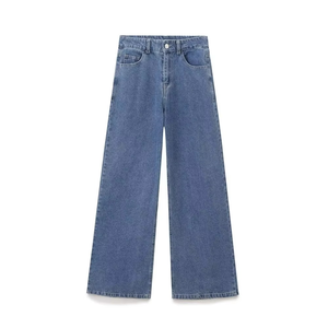 Conjunto de Moda Otoñal para Mujer, Camisa Corta de Mezclilla Informal con Cuello Sólido y Manga Larga, Pantalones Vaqueros de Pierna Ancha de Cintura Alta por Encima de la Rodilla - Product Image 3