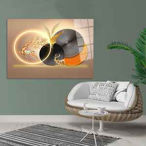 Obra de arte impresa en lienzo con diseño de ciervo dorado: elegante decoración moderna para el hogar, arte en vidrio templado - Product Image 1