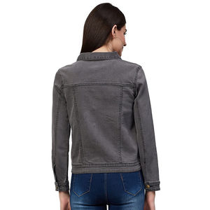 Chaqueta Vaquera Gris con Botones en la Parte Delantera y Bolsillos en el Pecho, Ropa Exterior Informal para Mujer, Prenda de Moda Urbana para Combinar - Product Image 3