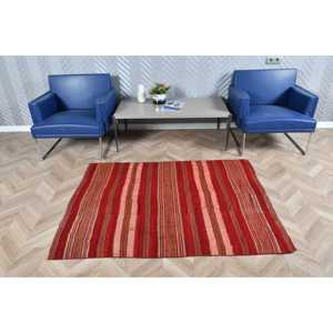 Turkish Vintage Rug 3.9x5.3 ft, Kilim <b>Red</b> Ombr <b>Wool</b> Rug - Product Image 2
