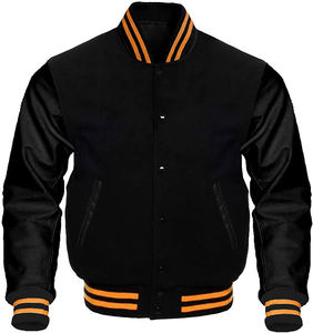 Vestes de baseball en laine d'hiver de style américain personnalisées lettres brodées col montant veste de baseball universitaire en cuir pour hommes - Product Image 1