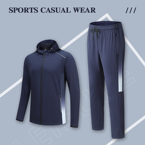 ชุดวอร์มสำหรับวิ่งของผู้ชายชุดเสื้อแจ็คเก็ตและกางเกงมีฮู้ด2ชิ้นชุดวอร์มทรงสลิมฟิตสำหรับวิ่งจ๊อกกิ้ง - Product Image 4