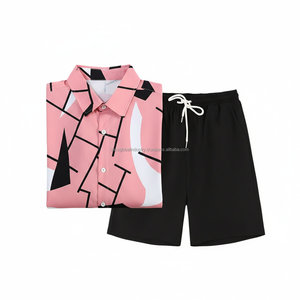 Chemise à imprimé géométrique pour homme sur mesure OEM - Rose abstrait multicolore pour l'été - Product Image 6