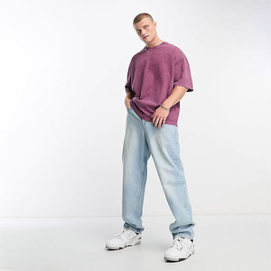 2025 Sun Faded 100% Camiseta de algodón lavado de gran tamaño pesado Streetwear Vintage ácido lavado pantalla impresión personalizada hombres camiseta - Product Image 3